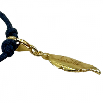 Bernardes bracelet, Soul, silver Feather, blue cord, gold accents, detail